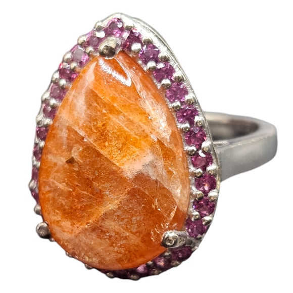 Sunstone and Garnet Ring - Picture 1 of 4